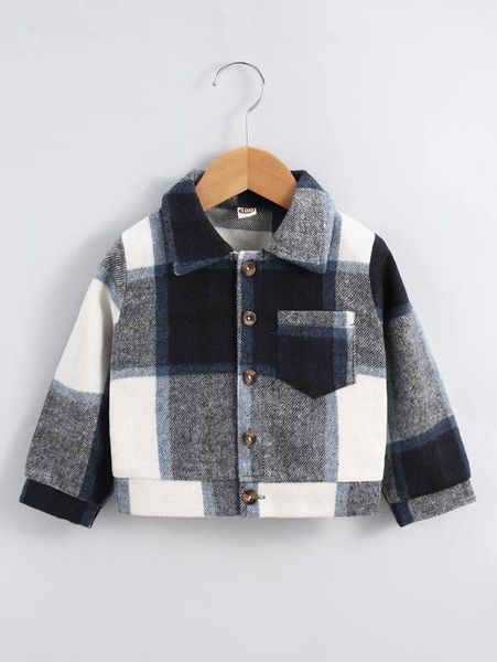 

toddler boys plaid patched pocket overcoat she01, Blue;gray