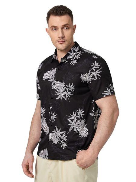 

extended sizes men pineapple print shirt v6qb#, White;black