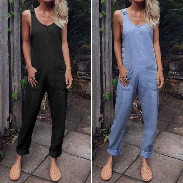 Damen Jumpsuits Strampler Sommer Ärmelloser Strampler 2022 Celmia Damen Vintage Latzhose Femme Casual Loose Buttons Haremshose Plus Size Ov