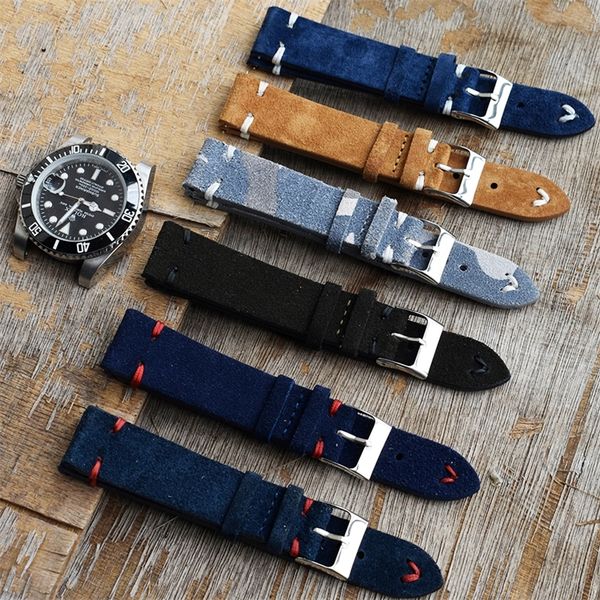 Cinturino per orologio vintage in vera pelle scamosciata 18mm 20mm 22mm 24mm Cinturino per orologio blu royal di alta qualità per uomo donna Orologi 220507