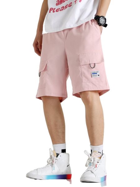 

men letter patched flap pockets drawstring waist shorts r1km#, White;black