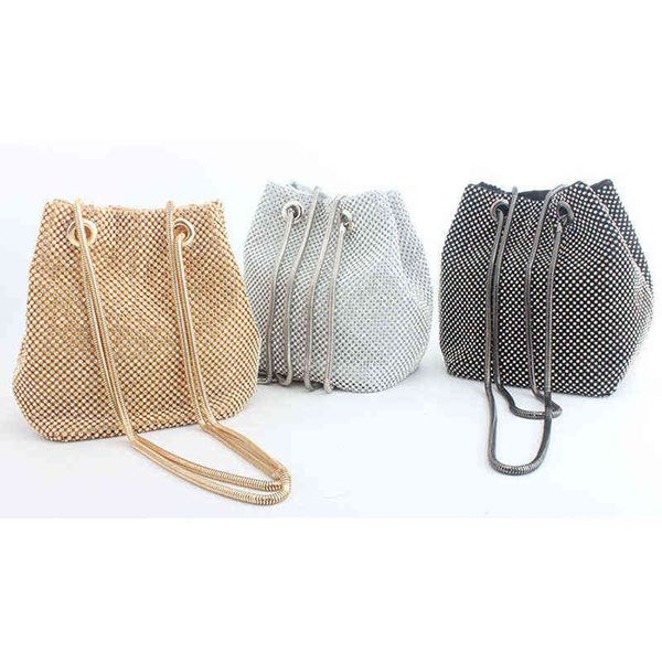 

evening bags super sparkling diamond dinner party bucket clutch shoulder handbags lady pouch small satin totes 2022 new 220608