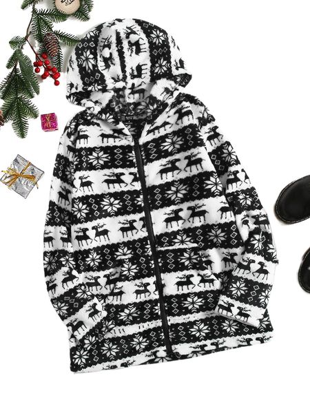 

christmas zip up hooded teddy coat 24di#, Black
