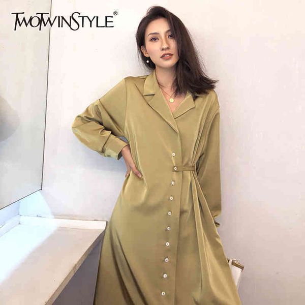 

vintage minimalist shirt dress for women lapel long sleeve casual loose dresses female spring fashion clothes 210423, Black;gray