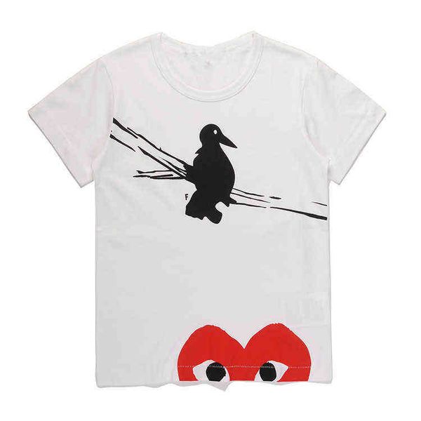 

others apparelheyplay fashion brand short sleeve peach heart men's and women's lower half red round neck cotton t-shirt love lover, Black;white