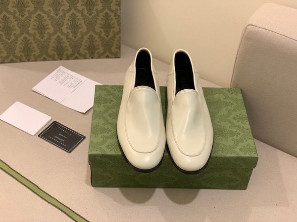 

leather women's shoes designer luxury generous summer flat shoes low heel shallow edge metal buckle fashion shoebox, Black