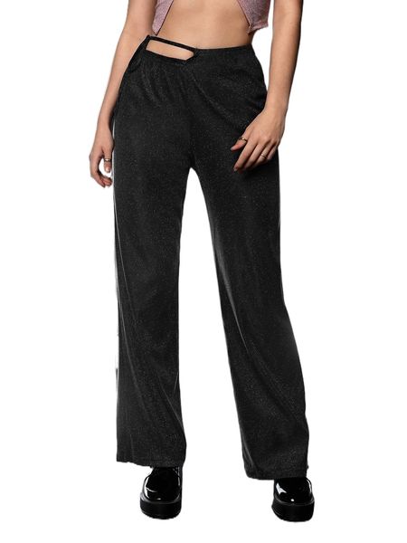 

tie waist glitter pants d3o6#, Black;white