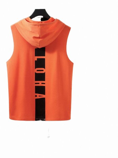 

men letter graphic colorblock drawstring hooded tank & shorts w1gq#, Gray