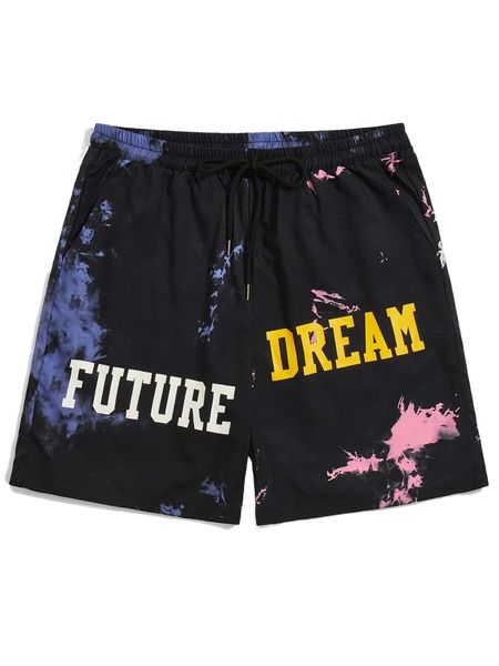 

romwe guys tie dye letter graphic shorts 72jf#, White;black