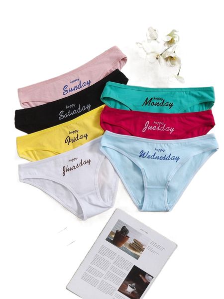 

7pack letter graphic panty x08c#, Black;red