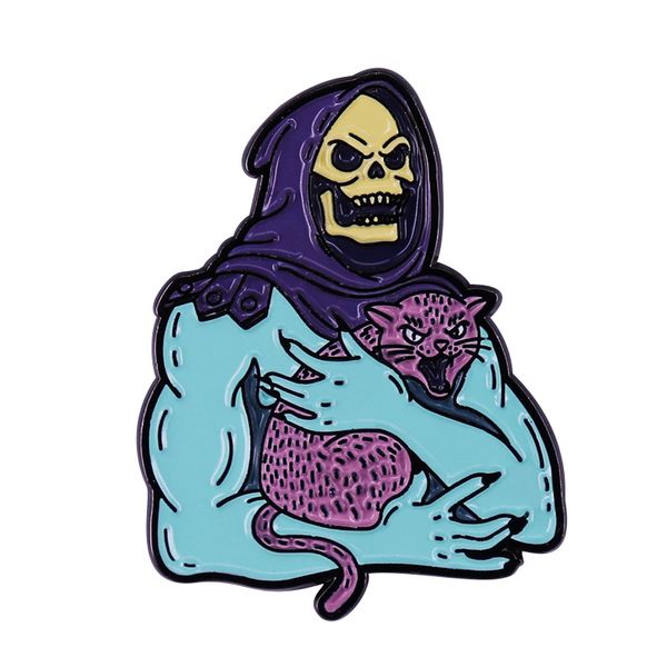 

skeletor with his not so enthusiastic cat enamel pin, Blue