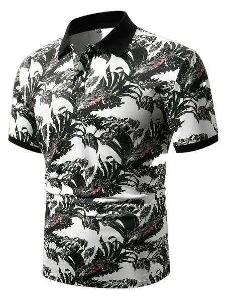 

men allover tropical print polo shirt o1s9#, White;black