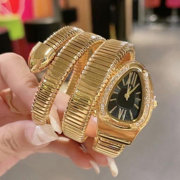 

wrist brand watches women ladies snake shape diamond style luxury steel metal band quartz clock fashion designer suitable durable personalit, Slivery;golden