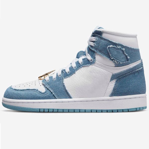 

1s 1 high og denim mens basketball shoes white worn blue metallic gold women men trainers sports sneakers, Red;white