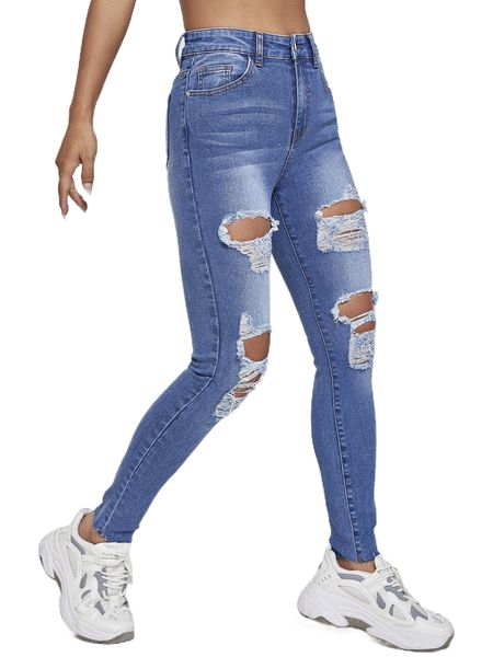 

petite high waist ripped skinny jeans h6ry#, Blue