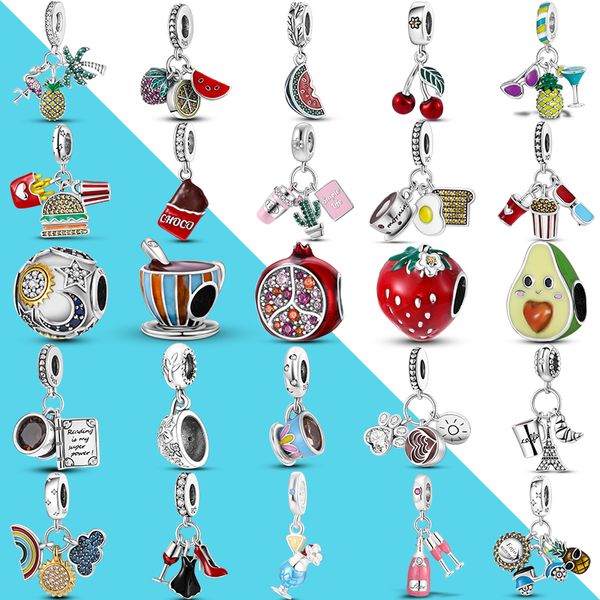 925 Gümüş Fit Pandora Charm 925 Bilezik Çilek Karpuz Limon Sehşet Set Set Kolye Diy İnce Boncuk Takı