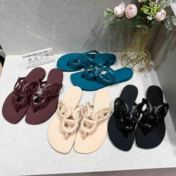 

sandals sandals pig nose chain herringbone slippers flat bottom jelly shoes non slip beach hollow rubber, Black