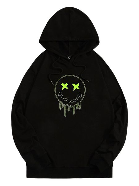 

men reflective cartoon graphic drawstring hoodie w2nf#, Black