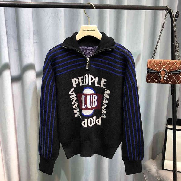 

women's knits & tees special price sweater women's autumn winter personalized letter high neck striped wool blended knitted 4wih, White