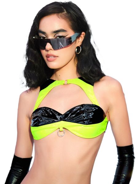 

x pamela colorblock cut out ring detail crop tank a6tb#, White