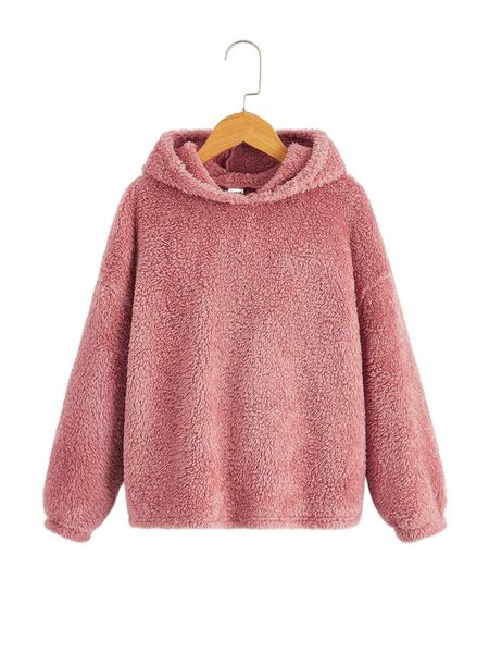 

girls drop shoulder teddy hoodie x1db#, Black;white