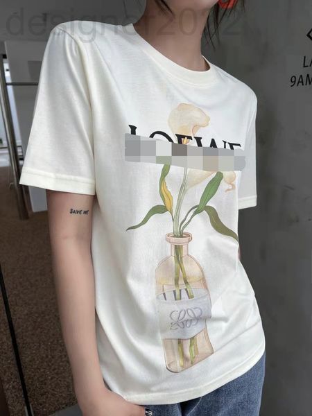 

women's t-shirt designer 22 summer flower letter printed round neck short sleeve t-shirt for men and women uh6i, White