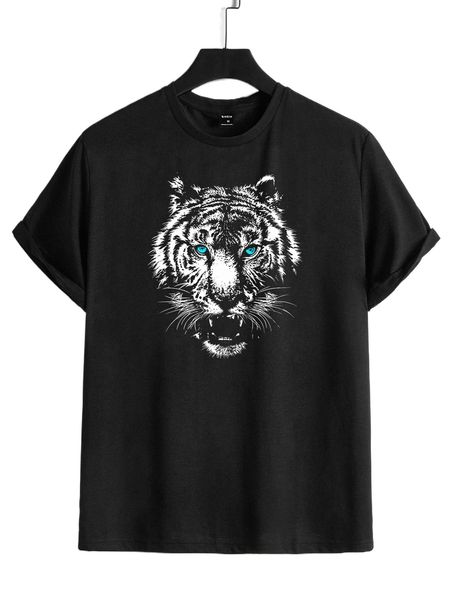 

men tiger print tee t72x#, White;black