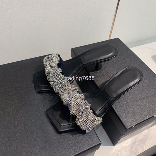 

slippers line with high heels sandals thin heels summer black open toe temperament outdoor women's slippers