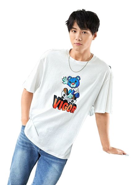 

men cartoon & letter graphic tee g8yk#, White;black