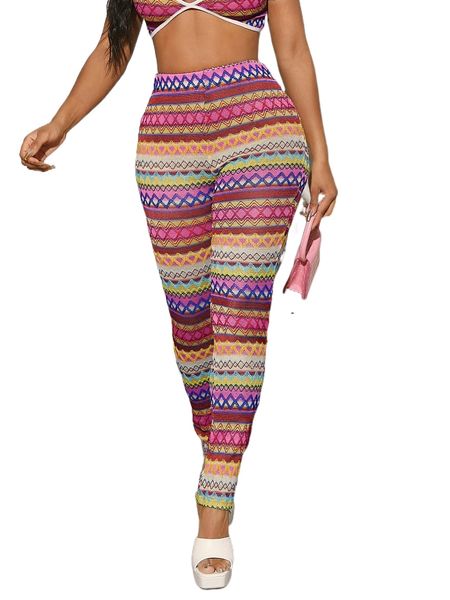 

sxy block s.triped & c.hevron print s.kinny p.ants p6ic#, Black;white