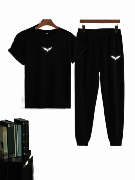 

men reflective wings print tee & sweatpants n3t8#, Gray