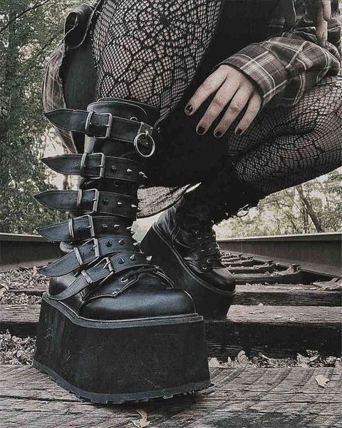 

dress shoes gigifox size big 43 black gothic motorcycle boots zip high punk heels robust bonnet mid-calf calf women's shoes w5ri mwjh