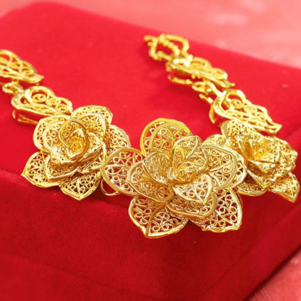 

elegant flower women bracelet filigree wrist chain link 18k yellow gold filled wedding party girlfriend gift, Black
