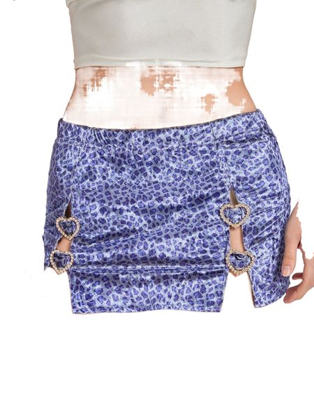 

leopard print rhinestone buckle detail velvet skirt s3hg#, Black