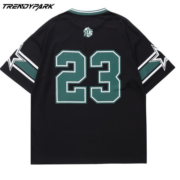 

men t-shirt football team uniform numbers print o-neck cotton men's clothing harajuku streetwear casual short sleeve t-shirts, White;black