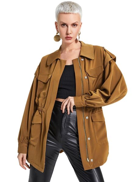 

flap pocket drop shoulder zip front coat v0ld#, Black