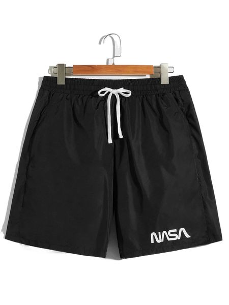 

men letter graphic drawstring waist shorts j4qn#, White;black