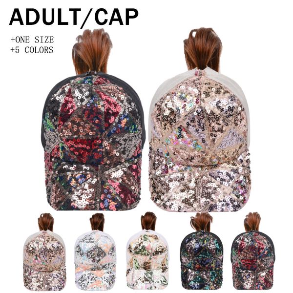 

girls sequin ponytail cap sunscreen baseball cap women fashion hats outdoor sunhat snapback casual sport sun caps for adult, Yellow