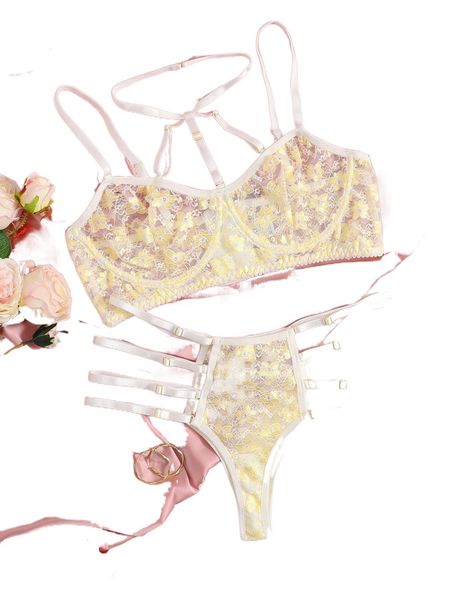 

plus floral lace underwire lingerie set 2843#, Black;white