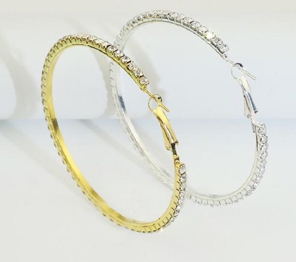 

14k plated gold rhinestone stud large circle earrings, Golden;silver