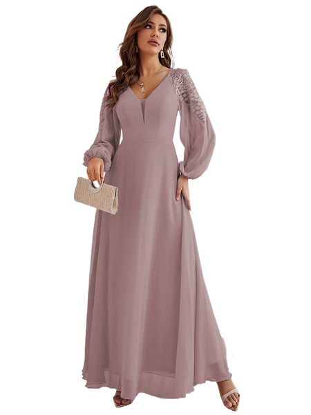 

contrast lace bishop sleeve dress 27uz#, Black;gray