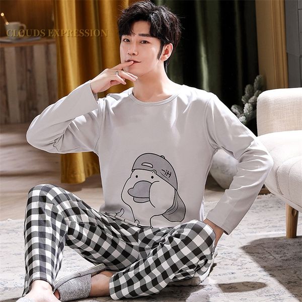

autumn winter mens cotton pajamas letter striped sleepwear cartoon pajama sets casual sleep&lounge pyjamas plus size 4xl pijama 220705, Black;brown