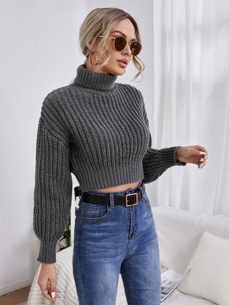 

turtle neck drop shoulder sweater t2pk#, White;black