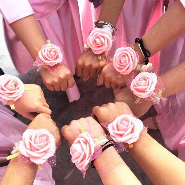Hochzeitsdekoration Pe Rose Handgelenk Blume Brautjungfern Geschenke für Gäste Brautparty bevorzugt künstliches Armband Blume