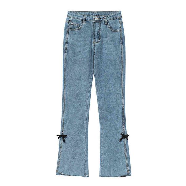 

high waist jeans women summer bell-bottom pants vintage korean casual slim split light color flared pant streetwear jeans female t220728, Blue