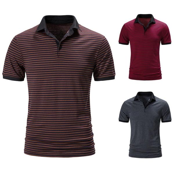 

men's polos bulk shirts for men mens spring summer loose button collar shirt striped print lapel short sleeve teesmen's, White;black