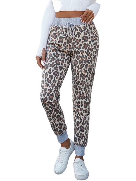 

dearcase leopard print drawstring waist sweatpants z6sj#, Black;white