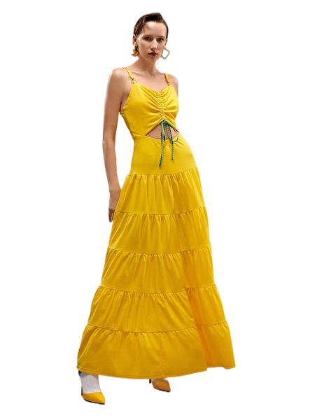 

x going global drawstring cut out ruffle hem cami dress o4w2#, Black;gray