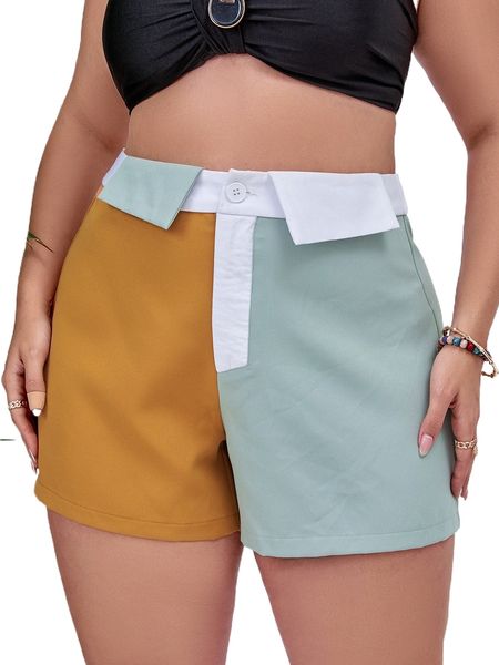 

plus color block foldover detail shorts l5eo#, Black