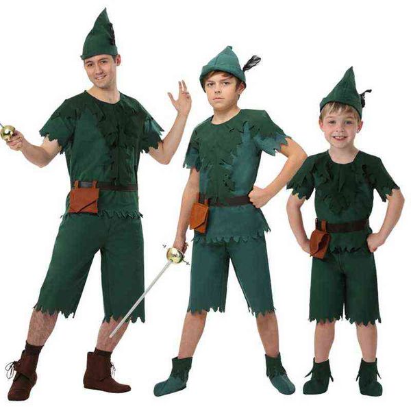 

peter pan kids dress up comes t-shirt with hat belt halloween cosplay party boy for fancy carnival role play clothing l220714, Black;red